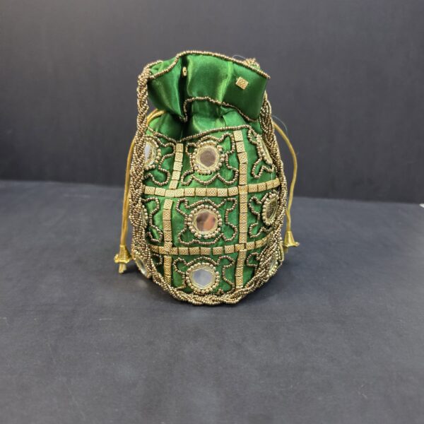 Handmade bridal green potli bag for women