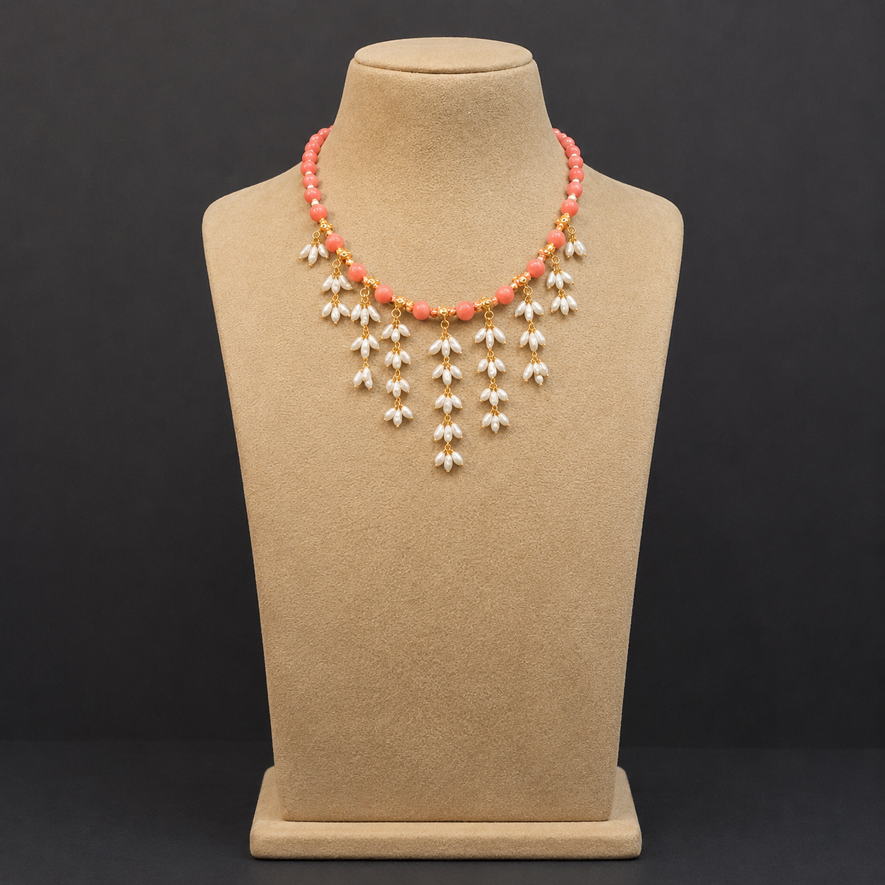real coral mala with pure pearls with earrings real coral mala with pure pearls with earrings