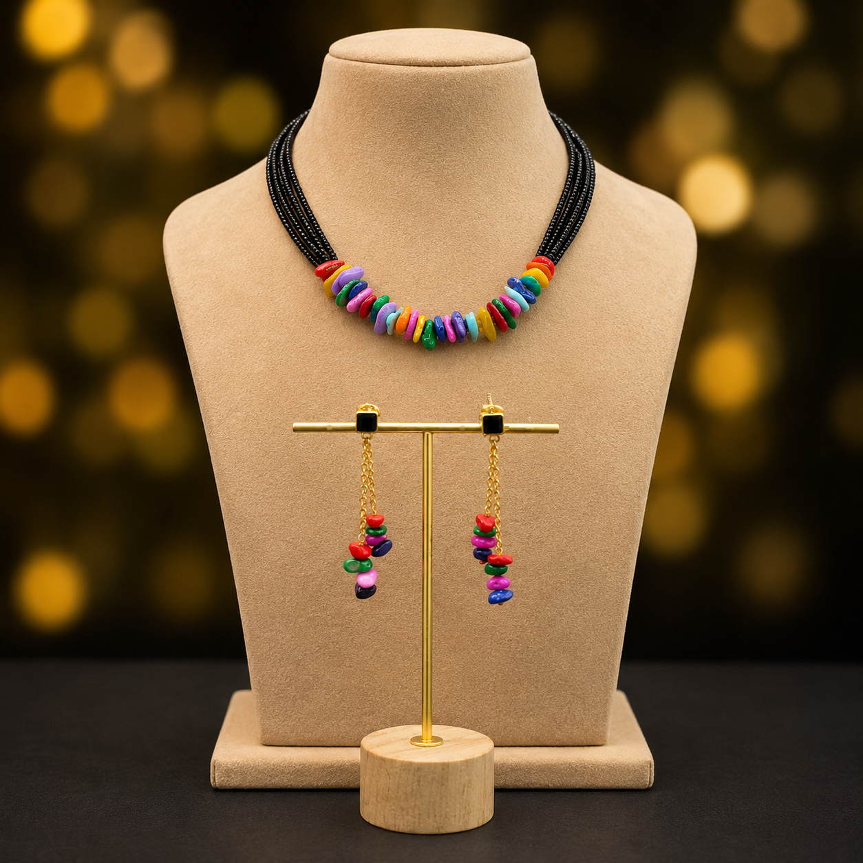 rainbow black beads with earrings rainbow black beads with earrings
