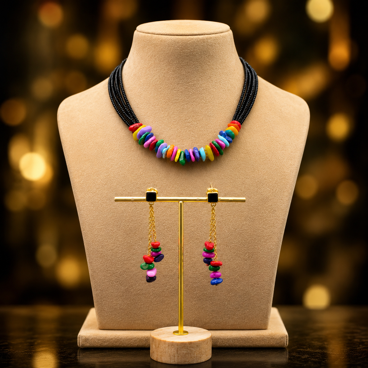 rainbow black beads with earrings rainbow black beads with earrings