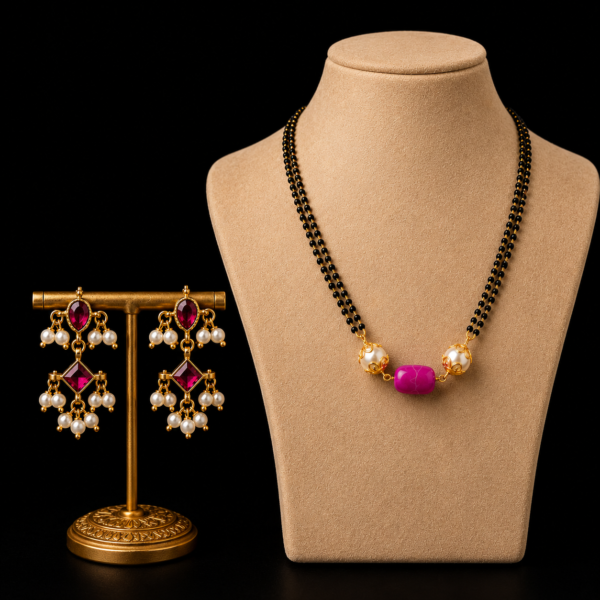budget real ruby black beads with earrings