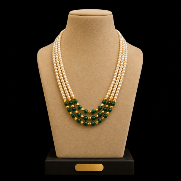 premium pearl mala with green beads